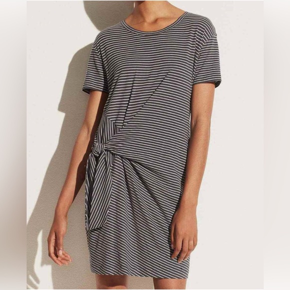 Vince Dresses & Skirts - Vince Gray and White Sheath Dress Short Sleeve Crew Neck